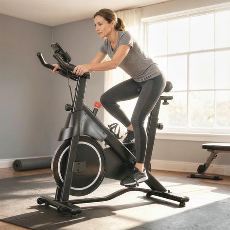 Bicicleta estática, resistencia magnética ajustable, pantalla LCD, asiento cómodo, 108x51x116cm, blanca