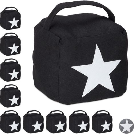 Set of 10 Relaxdays Star Door Stops, Fabric Bumper, Floor Doorstop, Tall, with Handle, HxWxD: 20 x 15 x 15 cm, Black
