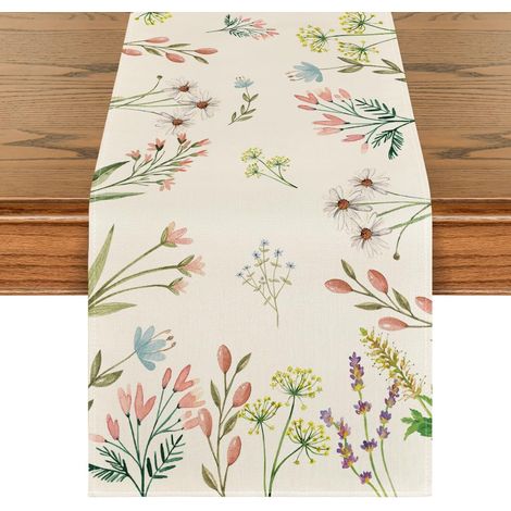 Chemin de table estival à motifs végétaux et floraux, décoration de table saisonnière pour la cuisine et les fêtes d'intérieur (1/4)
