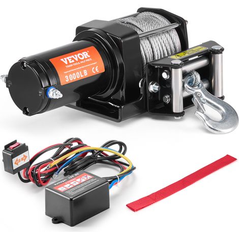 VEVOR Cabrestante Electrico ATV UTV Capacidad de Remolque 1361 kg 12 V DC Cuerda Sintetica de 7 Hilos Φ0,5 x 118,7 cm Control por Cable Impermeable IP55 para Remolque Todoterreno ATV UTV