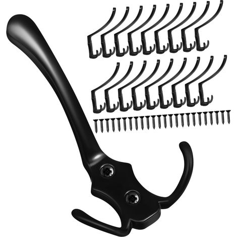 Lot de 20 Crochets Muraux Noirs - Patères Triples Design Moderne pour Manteaux, Chapeaux et Serviettes - Installation Facile pour Maison et Salle de Bain