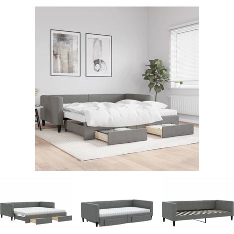 The Living Store Tagesbett Ausziehbar mit Schubladen Dunkelgrau 100x200 cm Stoff - Betten & Bettgestelle (1/5)