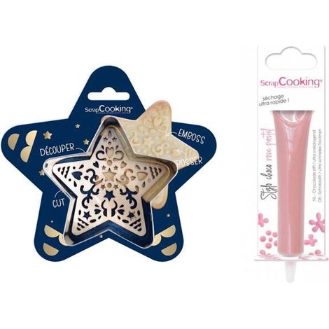 Kit pour biscuit en relief Étoile + Stylo au chocolat rose pastel