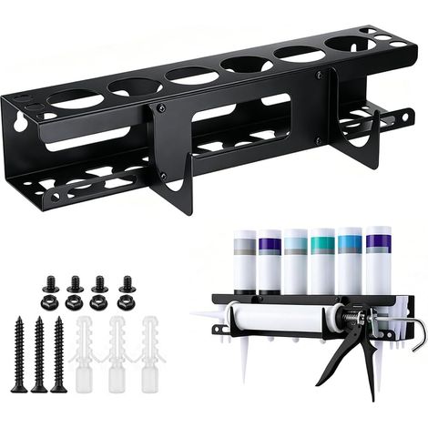 Silicone Syringe Holder, Cartridge Storage Rack for Air Tools, Wall Mounted Can Holder for 6 Cans and Accessories, Spray Can Holder for Garage, Workshop, Shop (1/5)