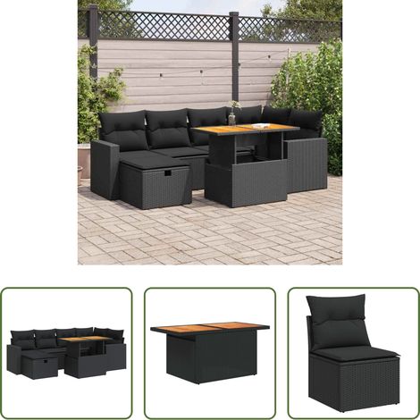 vidaXL Canapé extérieur - Salon de jardin avec coussins 8 pcs noir résine tressée acacia (1/5)