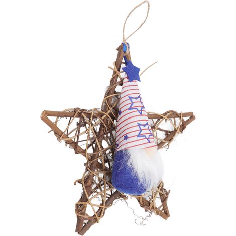 Guirlande porte Fête Indépendance USA, décoration murale sans visage en rotin étoile à cinq branches (rubans rouges et bleus aléatoires) Modèle C (1/5)