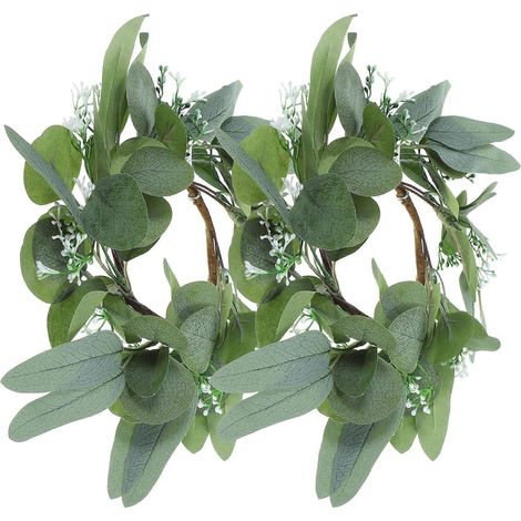 Couronnes de bougies en eucalyptus, 8 pièces, pour décoration de table de mariage (1/5)