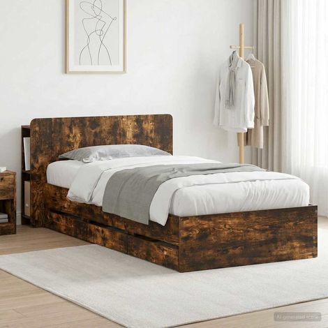 vidaXL Bed Frame with Storage and Headboard Smoked Oak 80 x 200 cm (1/5)