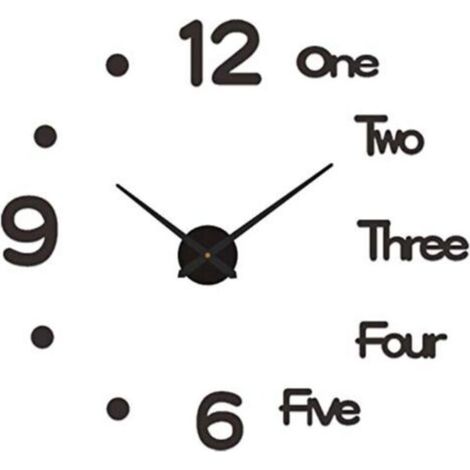 DIY Pendule Murales，Taille:30cm，Pendule Murale de Mode Moderne Horloge Murale sans Cadre 3D Miroir Autocollant Décoration de La Maison Horloge Murale Muette(Noir)
