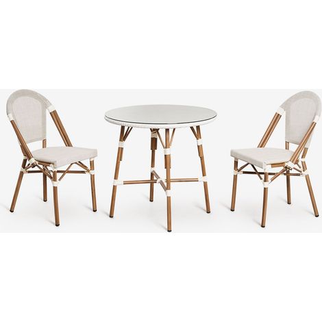 SKLUM Set aus rundem Tisch Ø80 cm und 2 stapelbaren Esszimmerstühlen aus Aluminium Brielle Bistro Gardenia Weiß (1/5)
