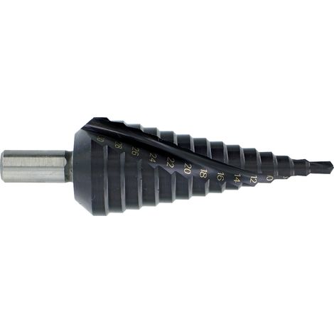 Tivoly - Kegelstufenbohrer HSS-E5 (Kobalt 5%) - TiAlN-beschichtet - TivolyNorm - spiral- (helikal) - Kreuzspitze - Schaft mit 3 Fasen / ØMin/Max: 4/30 (1/3)