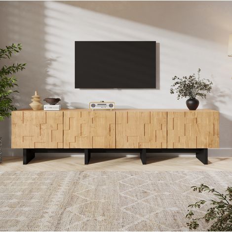 TV-Lowboard 180 cm für Fernseher bis 75 Zoll, 4 Türen, Holzoptik Natur, OKWISH (1/5)