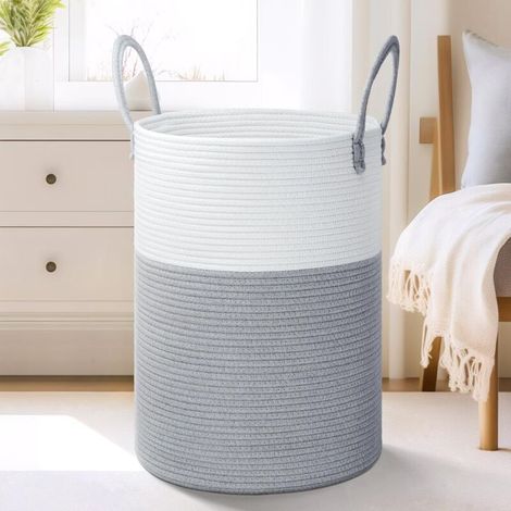 Panier à linge, panier à linge en corde de coton tissé, 60 L pour le rangement décoratif des vêtements sales, des jouets et des couvertures dans la salle de bain, la chambre de bébé et