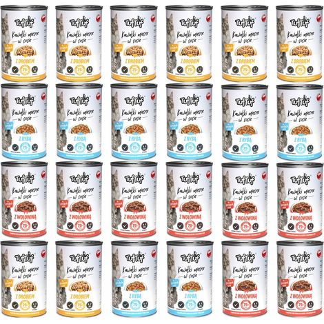 Cibo umido per gatti Tuf Tuf in salsa, mix di gusti, lattina, confezione da 24 x 415 g