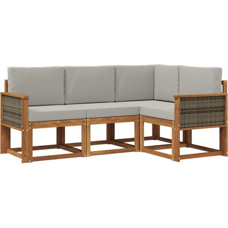 Set di divani da esterno 4 pz Salotto da Giardino Naturale e Grigio Chiaro (1/5)