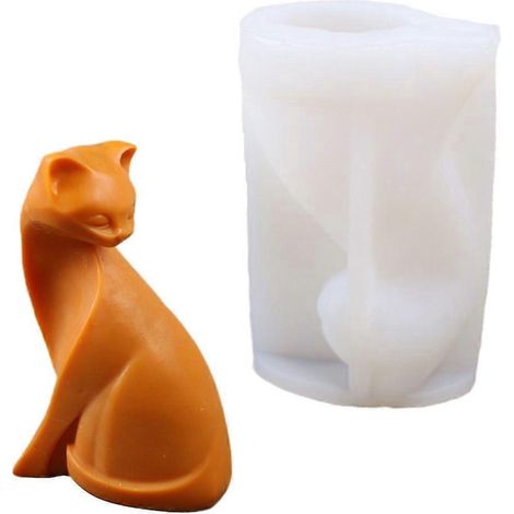 Moule à bougie 3D en silicone pour chat mignon, moule pour savon, résine et plâtre, grand format