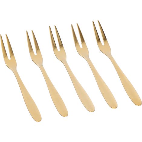 Lot de 5 fourchettes à fruits en acier inoxydable, fourchettes à dessert, mini couverts pour fêtes et restaurants, couleur or (1/5)