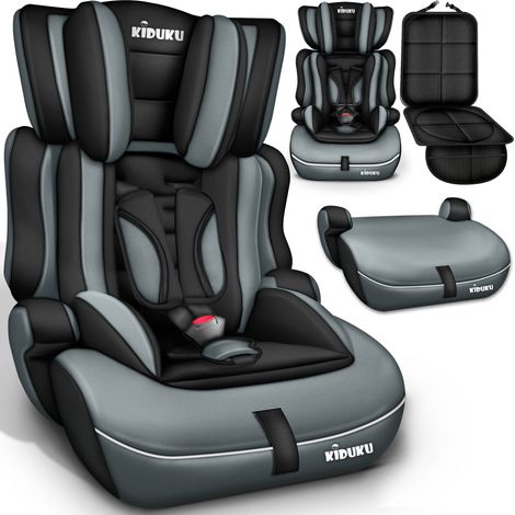 KIDUKU Silla de coche, crece con el niño, 9 kg-36 kg (1-12 años), Grupo 1/2/3 (Negro / Gris) (1/5)