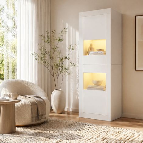 MEUBLIV Vetrina bianca LED 61x42x162 cm - 2 ante, ripiani regolabili (1/5)