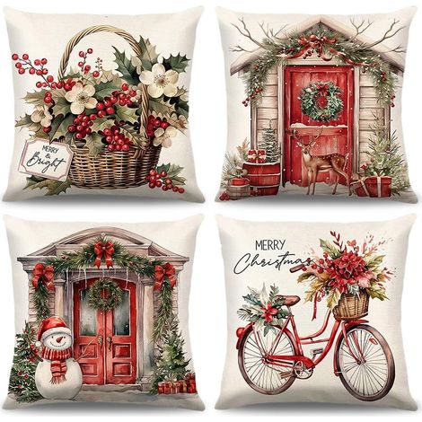(4PCS,45x45cm) Housses Coussin Noel ,Coussin Taie D'oreiller Noël,Housse Coussin Decoratif Canapé,Decoration Noël Pour Maison Canapes Salon Chambre