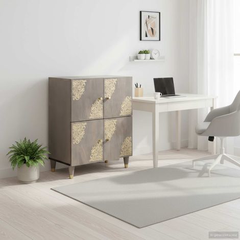 Vitrina Gris y dorado 60 x 33 x 75 cm Madera maciza de Mango (1/5)