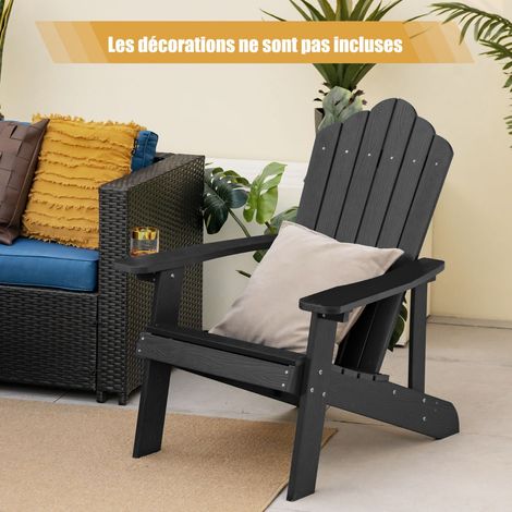 Fauteuil de Jardin Adirondack en HIPS Bois Massif Imperméable avec Porte-Gobelet Charge 170KG pour Piscine Terrasse Noir