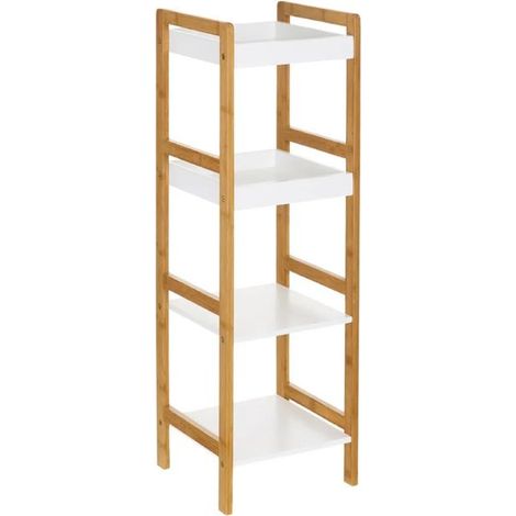 Meuble étagère - JUANIO - Étagère 4 niveaux - 30x29x100 cm - MDF laqué & cadre bambou - Chêne naturel (1/4)