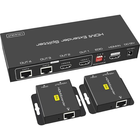 HDMI Splitter Extender 1 Entrée 2 Sorties 50m sur Cat5e 6 Ethernet Transmetteur Récepteur Prise en Charge des Préréglages EDID 1080p Uniquement Besoin d'une Alimentation TX pour Le Travail (1/5)