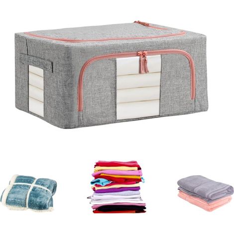 Boîte de rangement pliable en tissu avec structure métallique, double fenêtre, 40 × 30 × 20 cm (1/5)