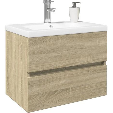 Ensemble de Meubles de Salle de Bain 2 Pièces, Lavabo en Céramique et Meuble Vasque en Bois d'Ingénierie, Design Moderne pour WC (1/5)