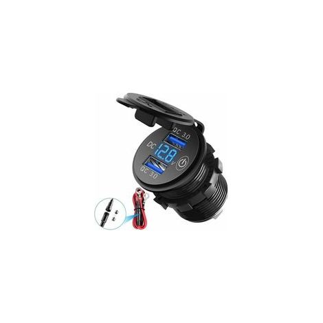 Moto Double Chargeur de Voiture USB/QC3.0 étanche, 12V/24V/36W Prise de Chargeur USB,avec Voltmètre Numérique LED et Interrupteu (1/5)