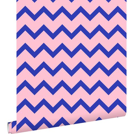 papier peint chevrons bleu et rose  - ESTAhome