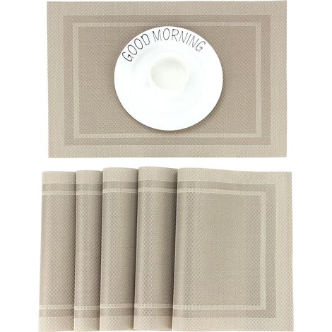Lot de 6 Set de Table PVC Antidérapant Rectangulaire Lavable Résistant Chaleur 45x30cm Cuisine Salle à Manger