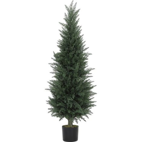 Cyprès artificiel vert avec pot, composé de 638 feuilles en plastique, résistant aux UV, décoration pratique pour tous espaces (1/5)