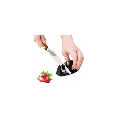 Aiguiseur de Cuisine Professionnel 2 en 1 Manuel Aiguiseur pour Couteaux en Acier Inoxydable et céramique de Toutes Tailles,Base Anti-dérapante Noir (1/4)