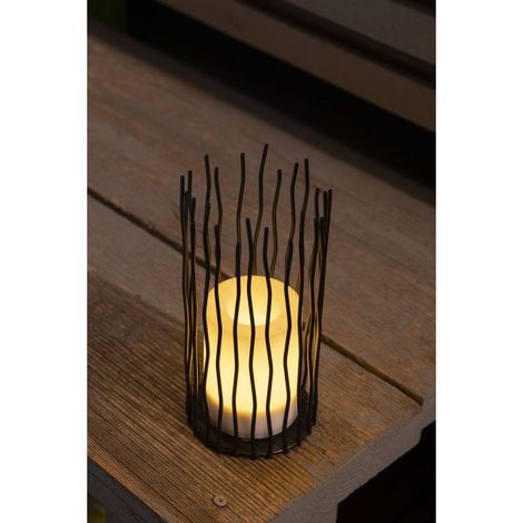 Lanterne solaire effet bougie 22 cm, métal noir ajouré, douce lueur pour une ambiance chic & zen (1/3)