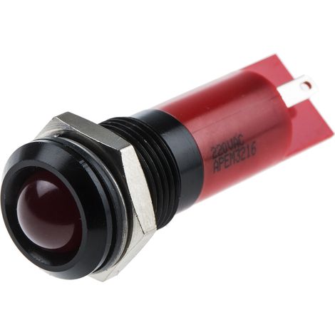 Voyant LED lumineux Rouge RS PRO, dia. 14mm, 220V c.a., IP67 ( Prix pour 1 ) (1/2)