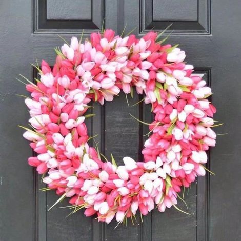 Couronne de Tulipes pour Porte d'Entrée, Couronne de Fleurs de Printemps Artificielle 17 7 Pouces, Guirlande Ornementale à Suspendre pour Porte, pour Saint-Valentin, Mariage, Décoration Maison (1/4)