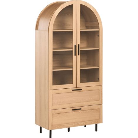 Mobile decorativo con ripiani e espositori in vetro in particelle di legno marrone chiaro Lachine (1/5)
