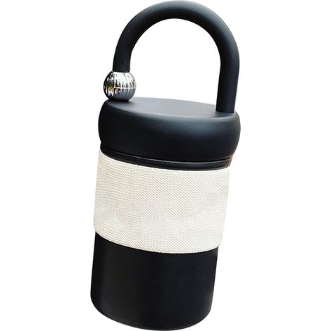 400 ml Edelstahl-Isolierbecher, minimalistisches Design, mit Tragegriff, ideal für heiße und kalte Getränke im Alltag und auf Reisen (schwarz). (1/4)