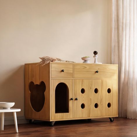 Meuble cache litière pour chat avec rangement bois MDF 100 x 45 (1/5)