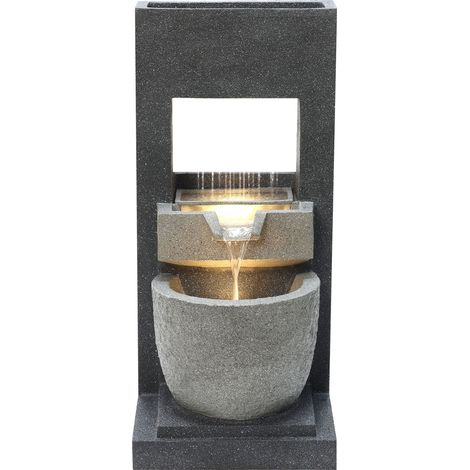Fuente de Agua Jardín con Luz LED “Cascade Springs”-Gris, Suave Cascada Relajante, Poliresina Resistente, IP44, Luz Ambiental, Fácil Instalación y Mantenimiento, Cable 7 M + Cepillo de Limpieza GRATIS (1/5)