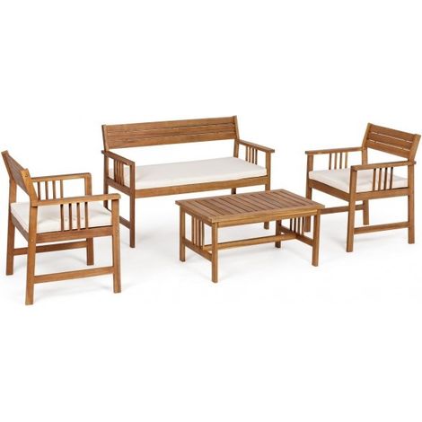 Salon de jardin en bois Noemi YES avec canapé, 2 fauteuils et table basse (1/5)