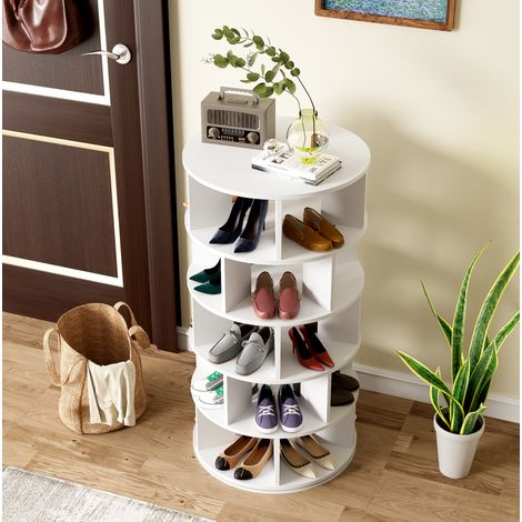 Scaffale porta scarpe rotante 60x60x115 cm in legno bianco, salvaspazio per ingresso FloraGrace (1/5)