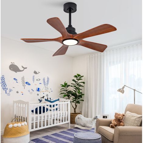 Ventilador de techo con luz 42 pulgadas, 5 aspas, mando a distancia, negro y nogal DESVIAE (1/5)