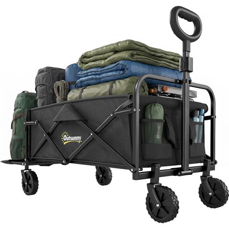 Chariot de jardin pliable 72 L avec poignée réglable, acier et tissu Oxford, 114 x 46 x 92 cm, noir (1/5)