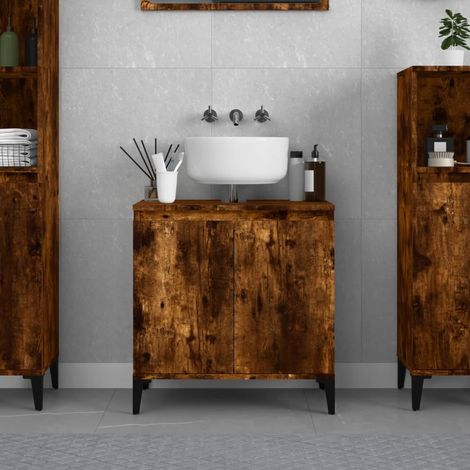 Armario de lavabo madera contrachapada roble ahumado 58x33x60cm vidaXL (1/5)