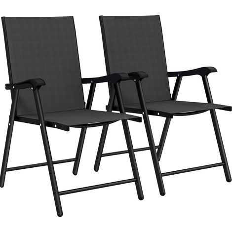 Lot de 2 chaises de jardin pliantes à dossier haut, accoudoirs courbes, tissu respirant, structure acier noire, idéales pour terrasse et balcon  CHICFURN (1/5)