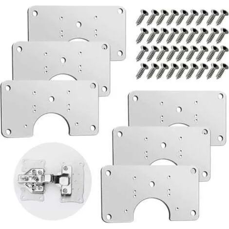 Kit de réparation de charnières pour meubles (6 supports), plaque de montage en acier inoxydable, kit de réparation de charnières. (1/3)
