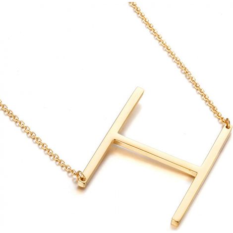 Collier avec initiale latérale plaqué or 18 carats pour femme, grand pendentif lettre, bijou monogramme personnalisé, collier tendance et cadeau idéal pour elle (H) (1/5)